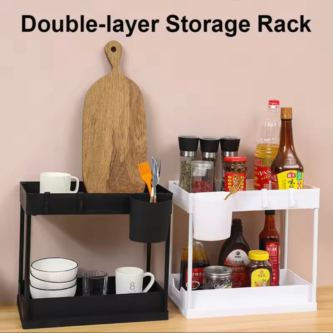 Double Deck Pull Out Organizer, 2 Tier Under Sink Organizer, Organizer Storage Rack With Hooks Hanging Double Deck Pull Out Organizer, 2 Tier Under Sink Organizer, Organizer Storage Rack With Hooks Hanging